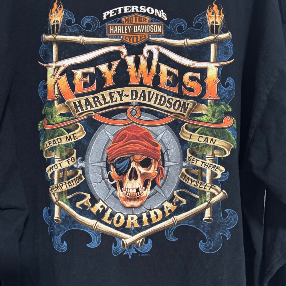 Harley-Davidson Key West Florida Pirate Skull Long Sleeve Shirt Mens 2XL Black
